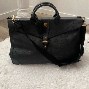 Vintage MCM Viestos Logo Print Black Overnight Bag Large XL